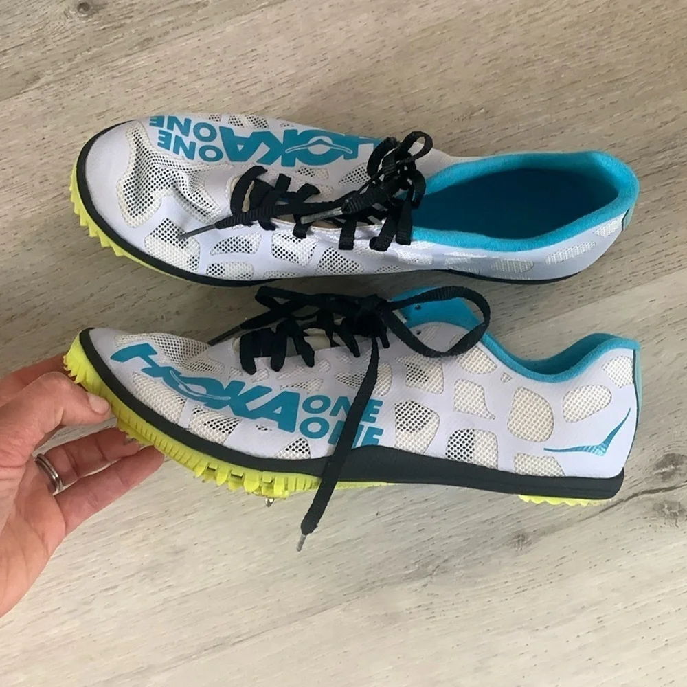 HOKA ONE ONE W ROCKET MD Track racing spikes. Size 10.5‎ teal blue white